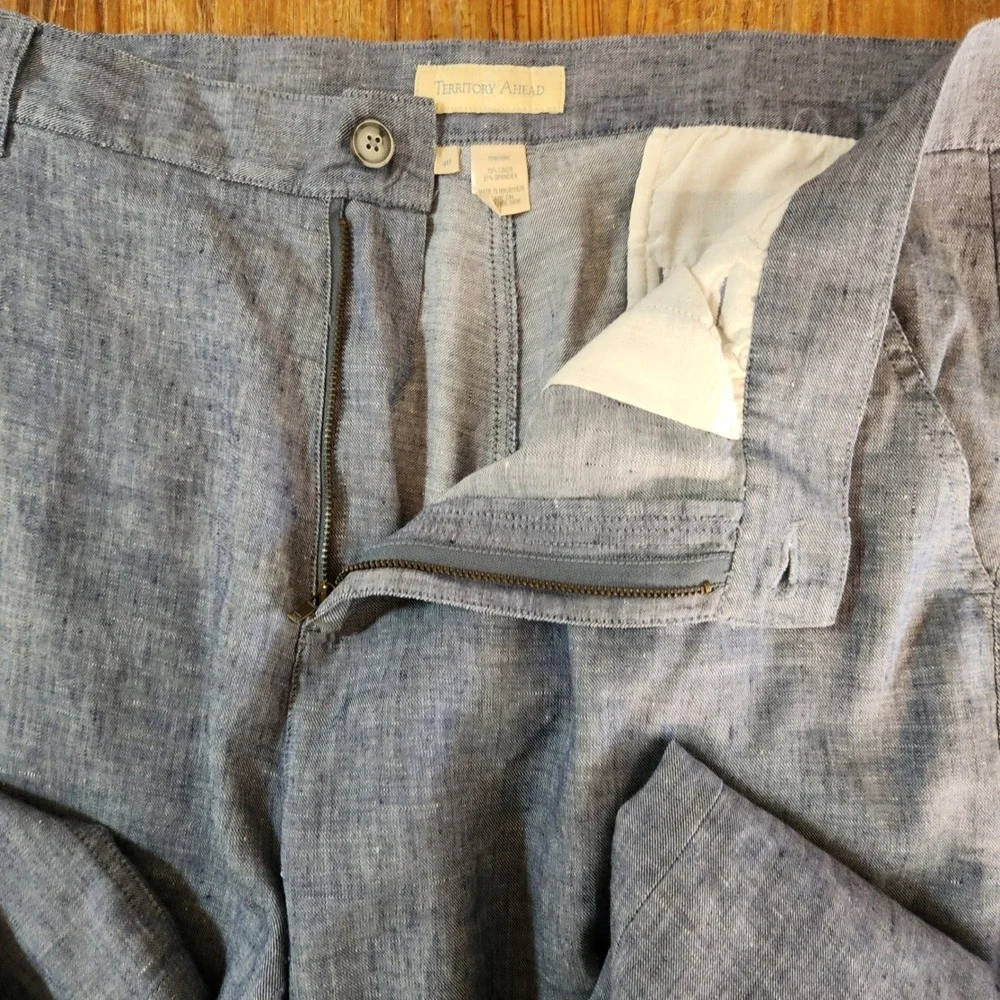 Territory Ahead Men's Sz 40x33 Blue Chambray Linen‎ Spandex Flat Front Chinos